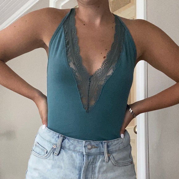 Express Tops - Express Teal Lace Body Suit